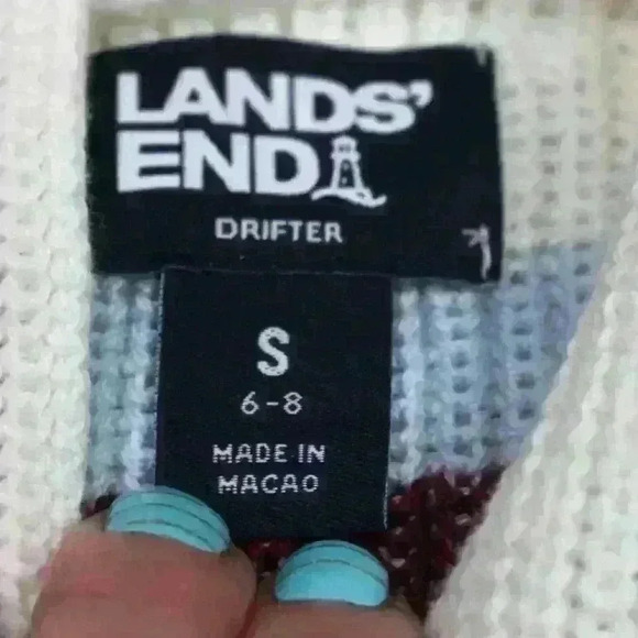 LANDS END Open Cardigan Sweater Midweight Striped Drifter Shaker Women Small - Picture 10 of 11